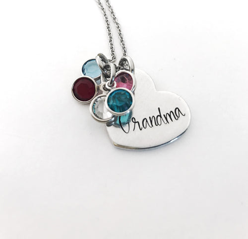 Grandma heart pendant birthstone necklace