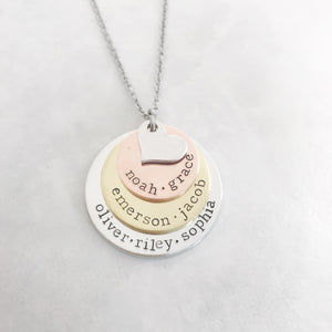 Mixed metal name necklace for mom or grandma