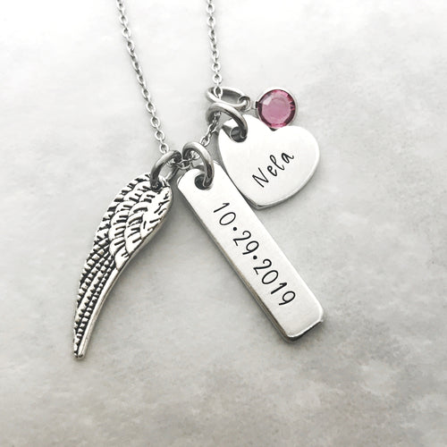 Memorial name and date necklace