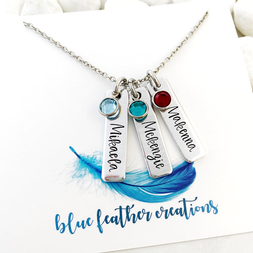 Name necklace for mom with birthstones