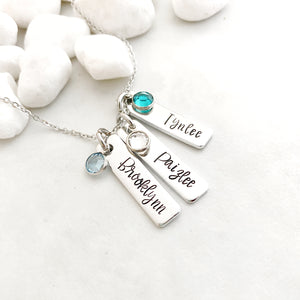 Name necklace for mom with birthstones