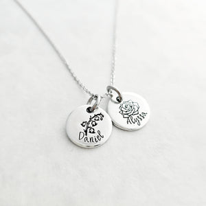 Silver birth flower name necklace