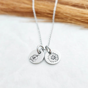 Silver dainty pendant birth flower necklace