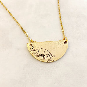 Gold half moon floral necklace