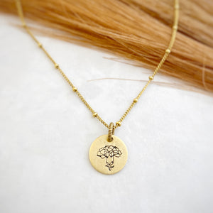 Gold pendant birth flower necklace