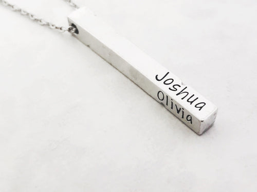 Four sided pewter bar necklace
