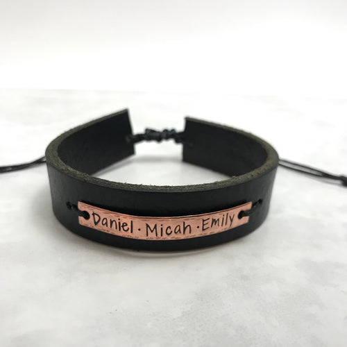 Leather Name Bracelet for Dad or Mom