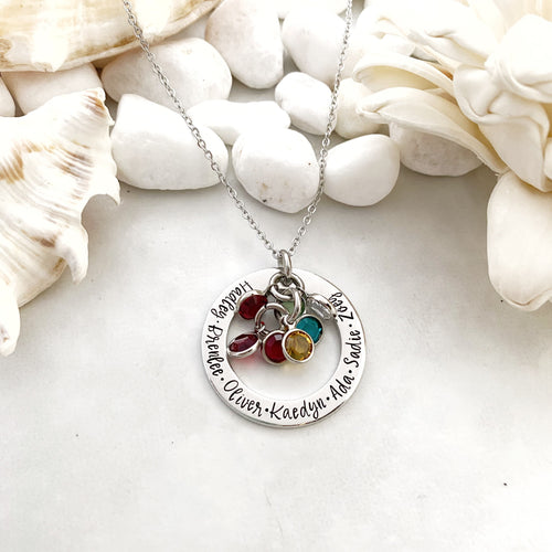 Birthstone name necklace for mom
