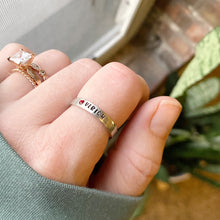 Load image into Gallery viewer, Skinny birthstone name ring