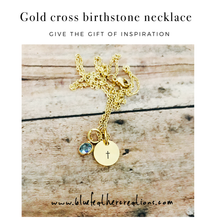 Load image into Gallery viewer, Gold dainty cross birthstone necklace