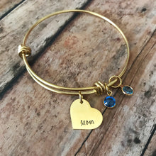 Load image into Gallery viewer, Gold bangle birthstone charm bracelet for Mom