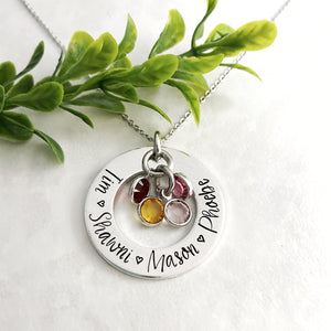 Birthstone name necklace gift for mom