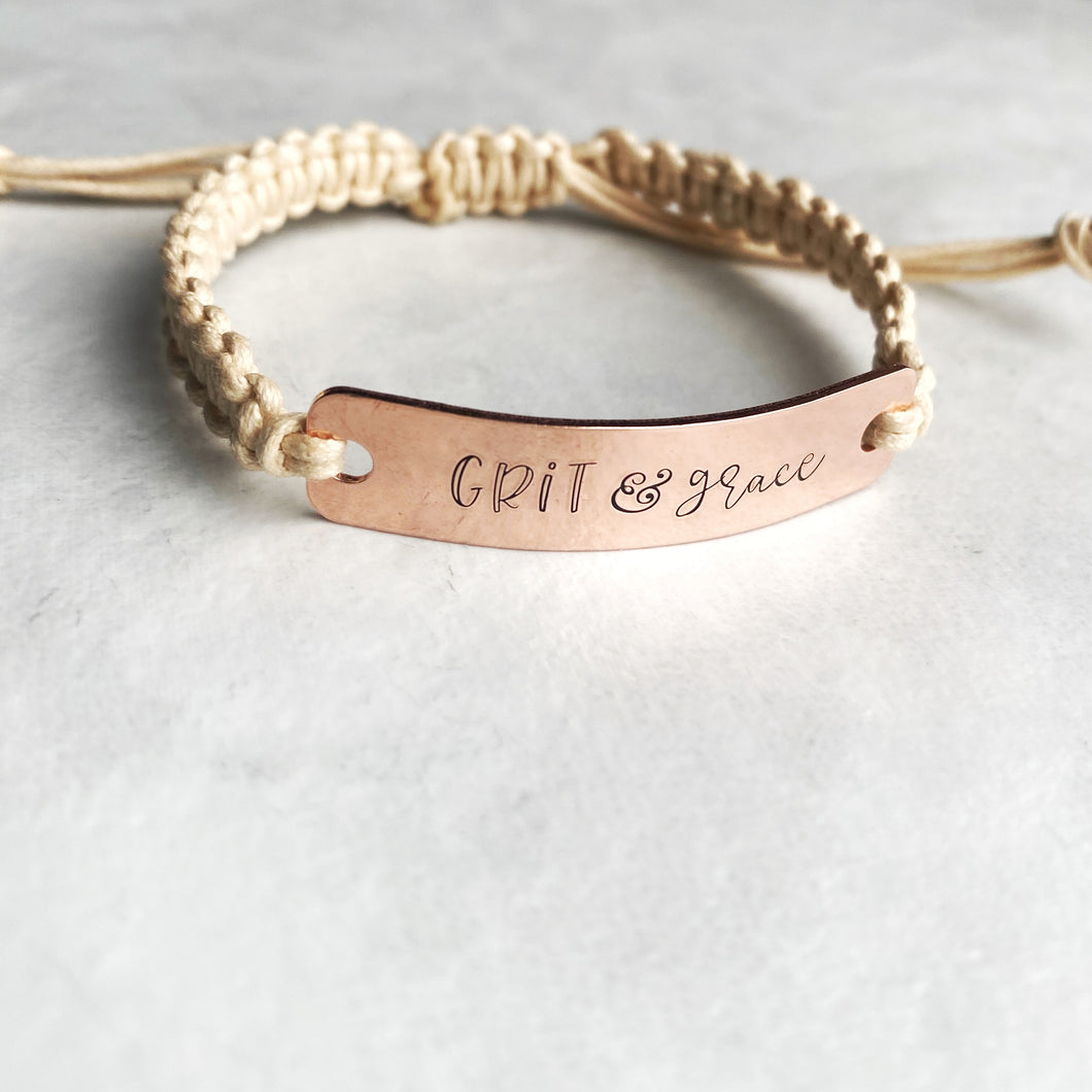“Grit and grace” adjustable macrame bracelet