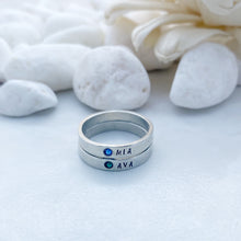 Load image into Gallery viewer, Skinny birthstone name ring