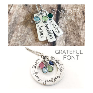 Birthstone name necklace gift for mom