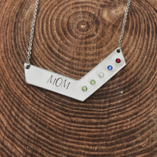 Load image into Gallery viewer, Chevron bar necklace with birthstones for mom