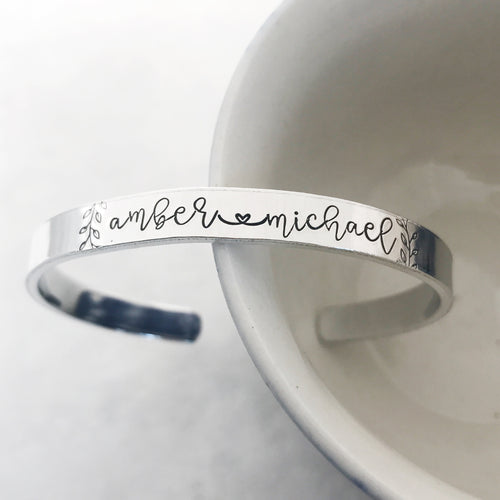 Personalized couple's bracelet cuff