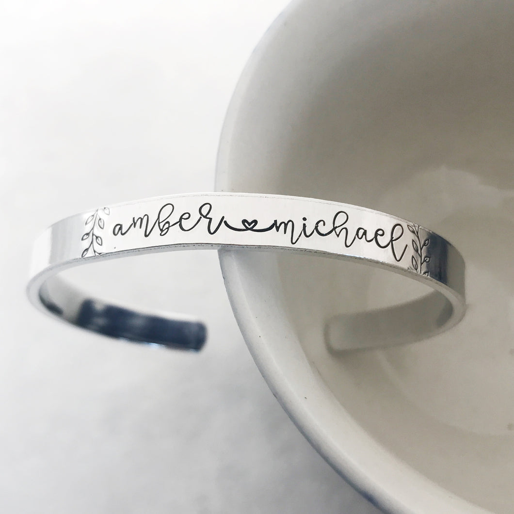 Personalized couple's bracelet cuff