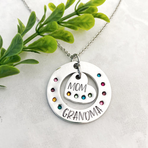 Birthstone heart necklace for grandma