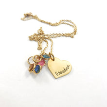 Load image into Gallery viewer, Gold birthstone necklace with mom or grandma heart pendant
