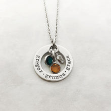 Load image into Gallery viewer, Small birthstone name necklace for mom