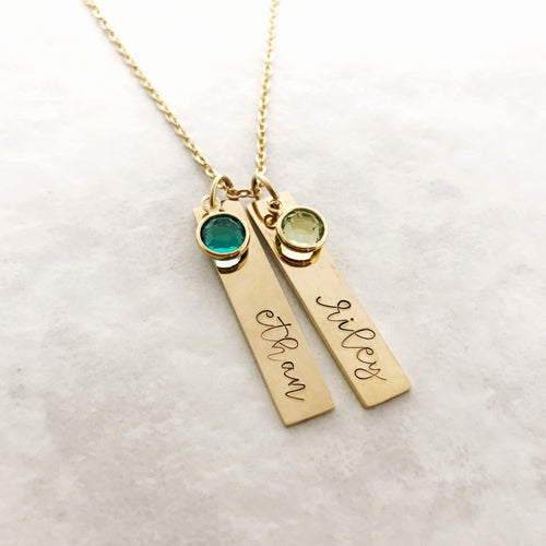 Gold name necklace with birthstones for mom