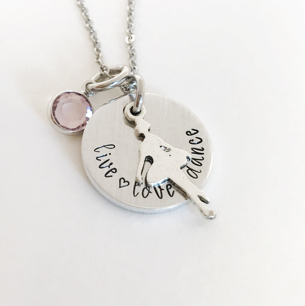 Live love dance charm necklace with birthstone