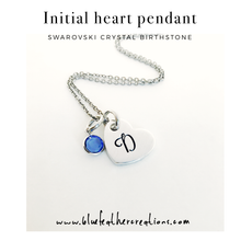 Load image into Gallery viewer, Heart initial pendant birthstone necklace