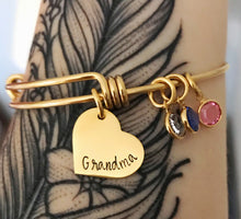 Load image into Gallery viewer, Gold bangle birthstone charm bracelet for grandma