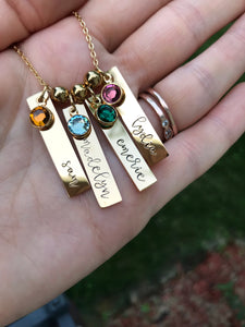 Gold name necklace with birthstones for mom