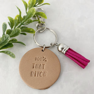 Swear word leather keychain with tassel