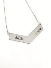 Load image into Gallery viewer, Chevron bar necklace with birthstones for mom