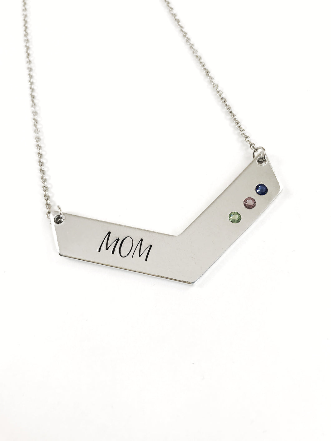 Chevron bar necklace with birthstones for mom