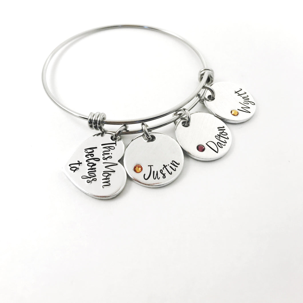 This mom/grandma belongs to...custom embedded birthstone charm bracelet